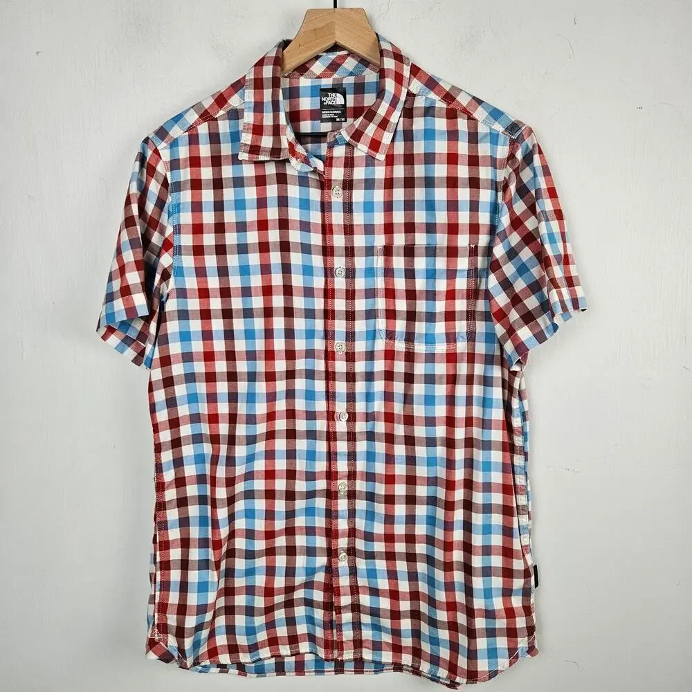 The North Face Button Front Check Shirt Men's‎ M Blue Rust Red